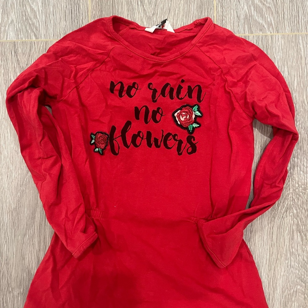 Red Long Sleeve Shirt with Floral Embroidery